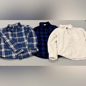 Bundle 3 Kids Button Down Shirts -Blue Plaid, Black & Blue Plaid, White button
